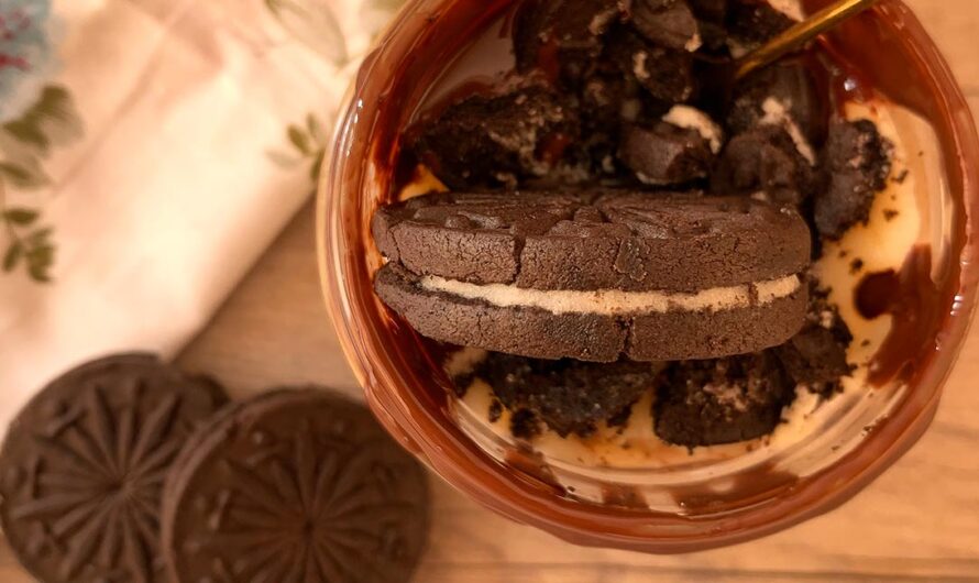 Receta Tarta proteica de Natilla y Galletas en vaso.